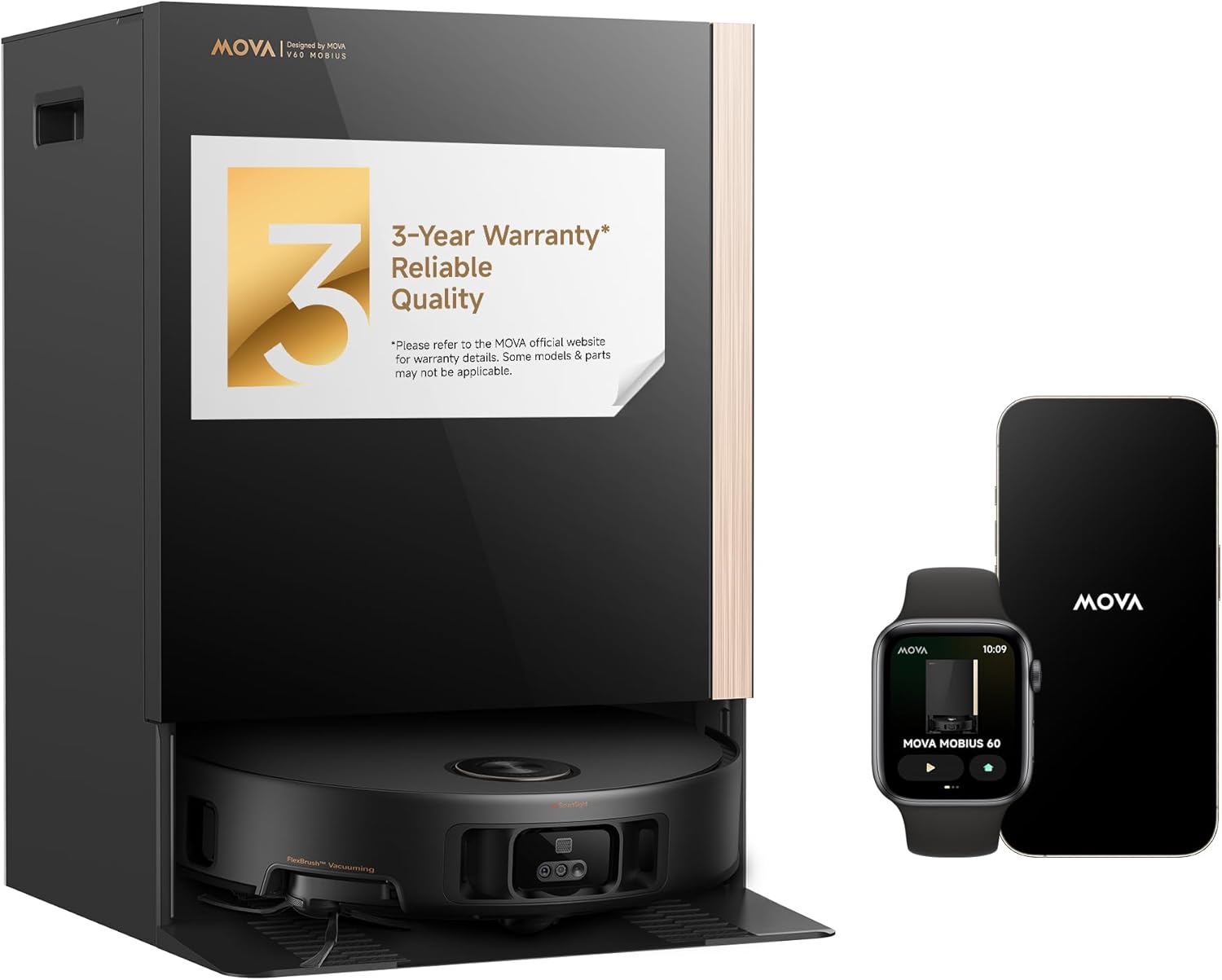 Mova Mobius 60 Robot Vacuum and Mop, 30000Pa Suction, Auto-Interchangeable Mop Pads, Liftable Navigation with 3.15inches Obstacle Overcoming, DuoSolution System Designed for Pets