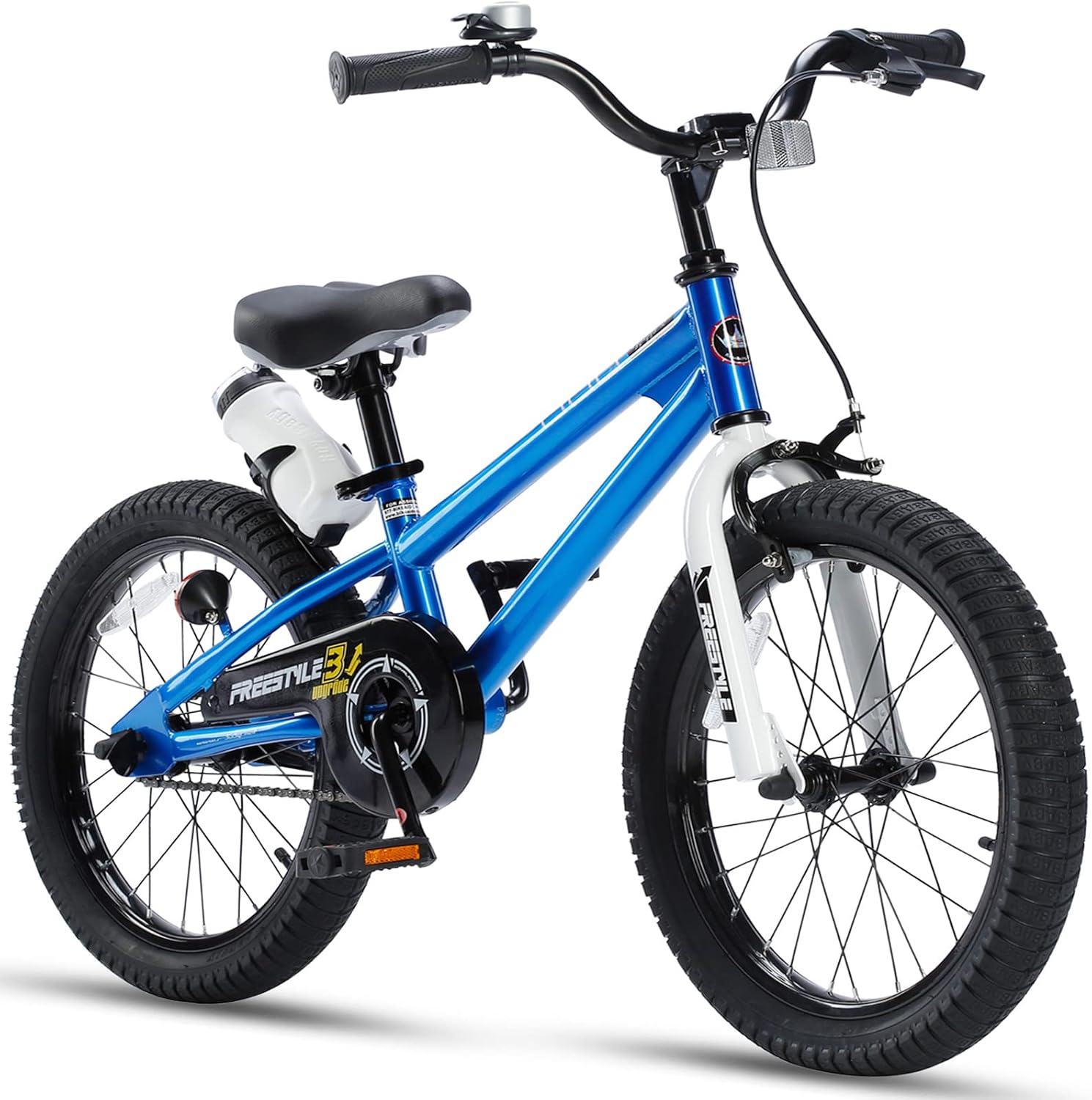 Royalbaby Freestyle Kids Bike with 80Six Dual Certified Helmet for Ages 5-8 Years, Blue and Navy