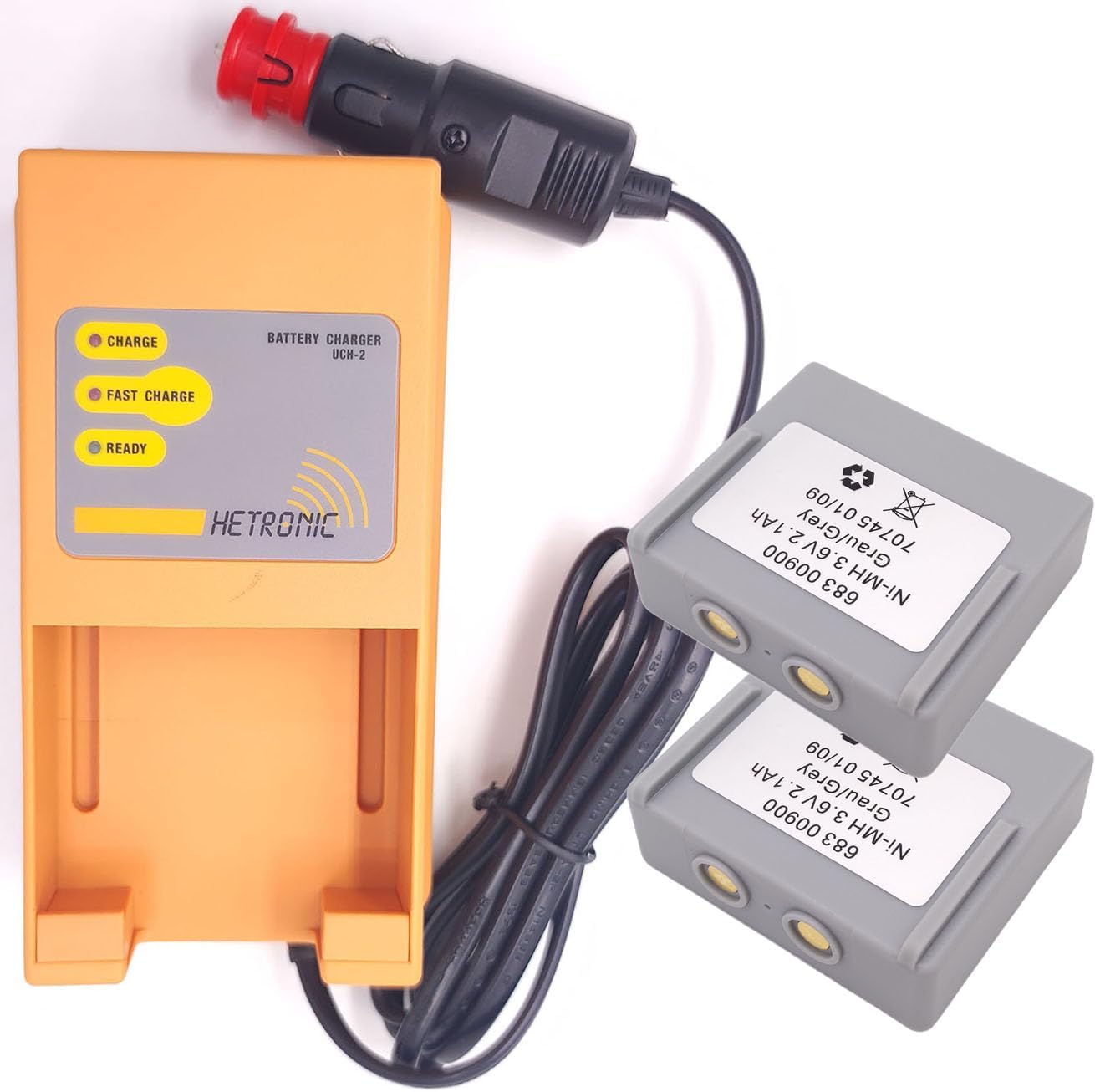 (2 Pack) 3.6V 2100mAh 68300900 hetronic Battery + (1 Pack) 24V hetronic 68300900 Battery Charger DC10~30V uch-2 DC Charger