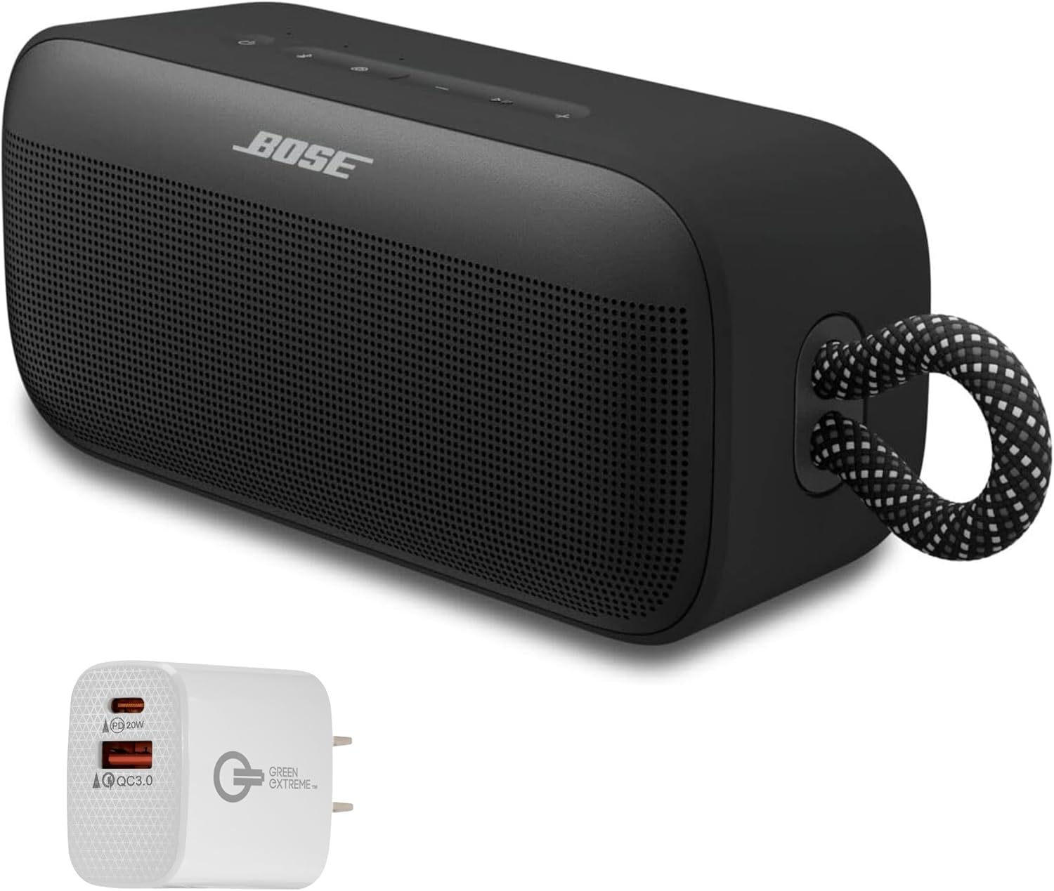 Bose SoundLink Plus Portable Bluetooth Speaker, Wireless Outdoor Speaker, Up to 20 Hours Battery Life, Waterproof and Dustproof + Green Extreme 20W 2-Port Wall Charger (Black)