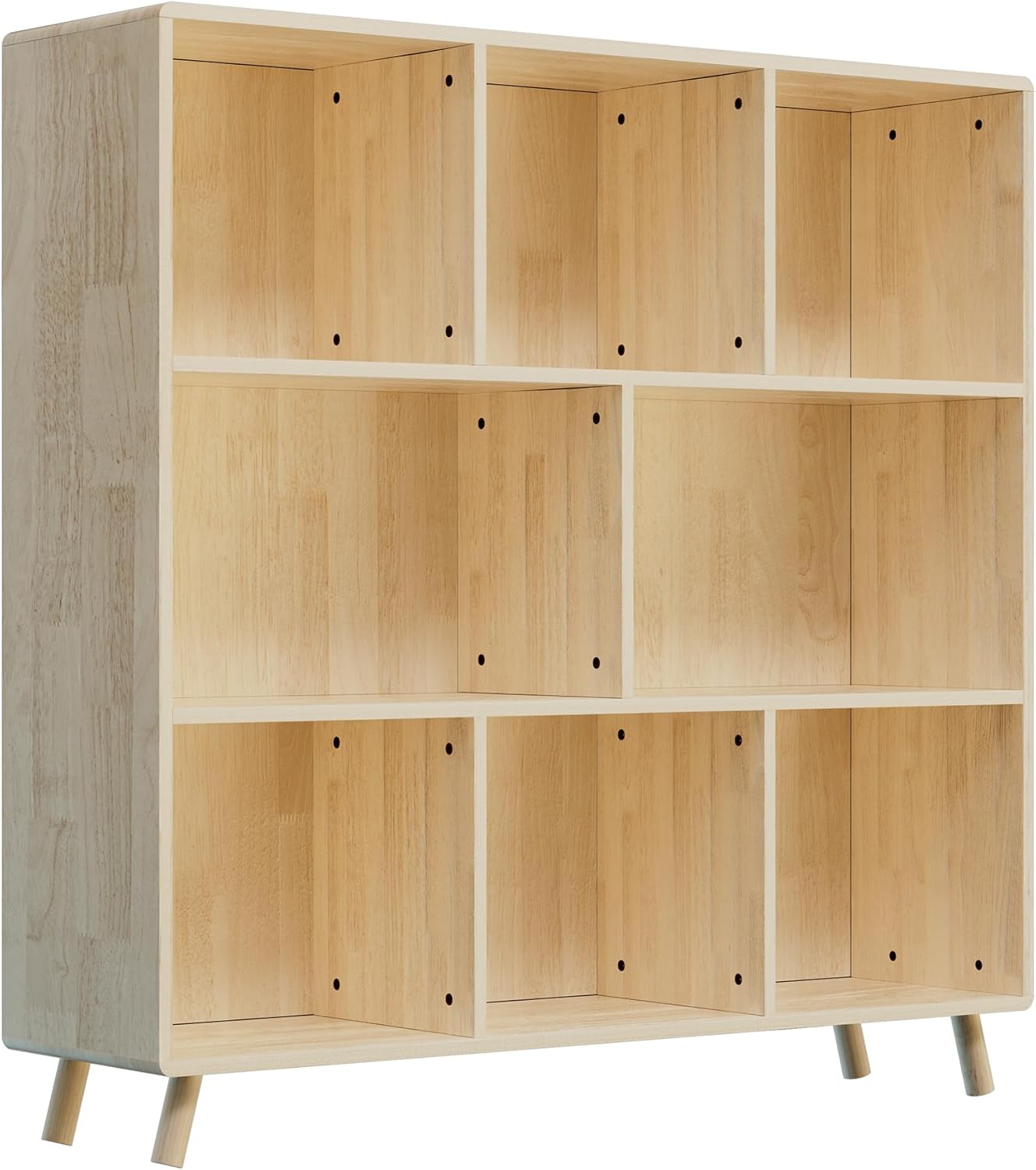 Solid Pine Wood 8-Cube Storage Organizer & Bookcase, 44” 3 Tier Minimalist Bookshelf with Fixed Shelves for Living Room, Nursery, or Office - Natural Wood Finish Toy Storage