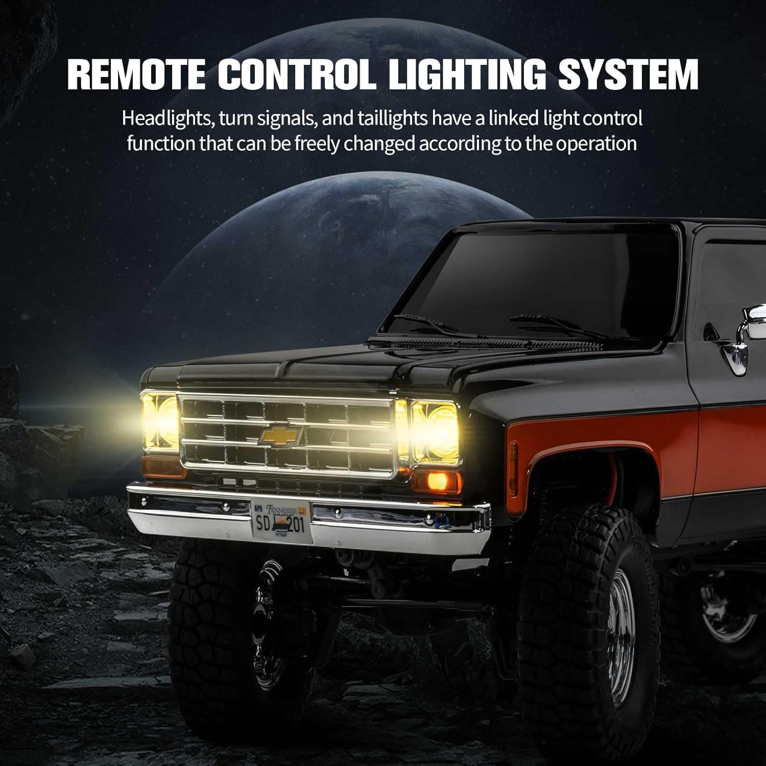 FCX18 FMS 1/18 Chevrolet K10 RC Truck, Officially Licensed 4WD RC Crawler 2 Speeds Switch with LED Lights, Off-Road RC Model for Adults (Black)