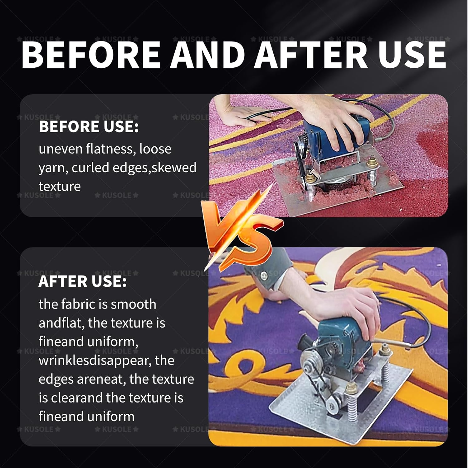 KUSOLE Flatbed Carpet Trimmer, Carpet Cleaning and Trimming Machine, Equipped with 3-inch Rotating Blades, 15,000 RPM Speed, Adjustable Depth, Quickly removes unevenness 220V