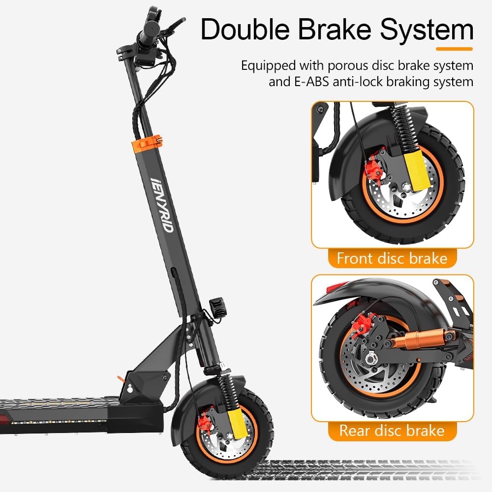 Electric Scooter 12.5Ah, 25-40KM 28MPH, 1000W Adults Scooter with Seat & Dual Braking & Triple Shock Absorber, 10