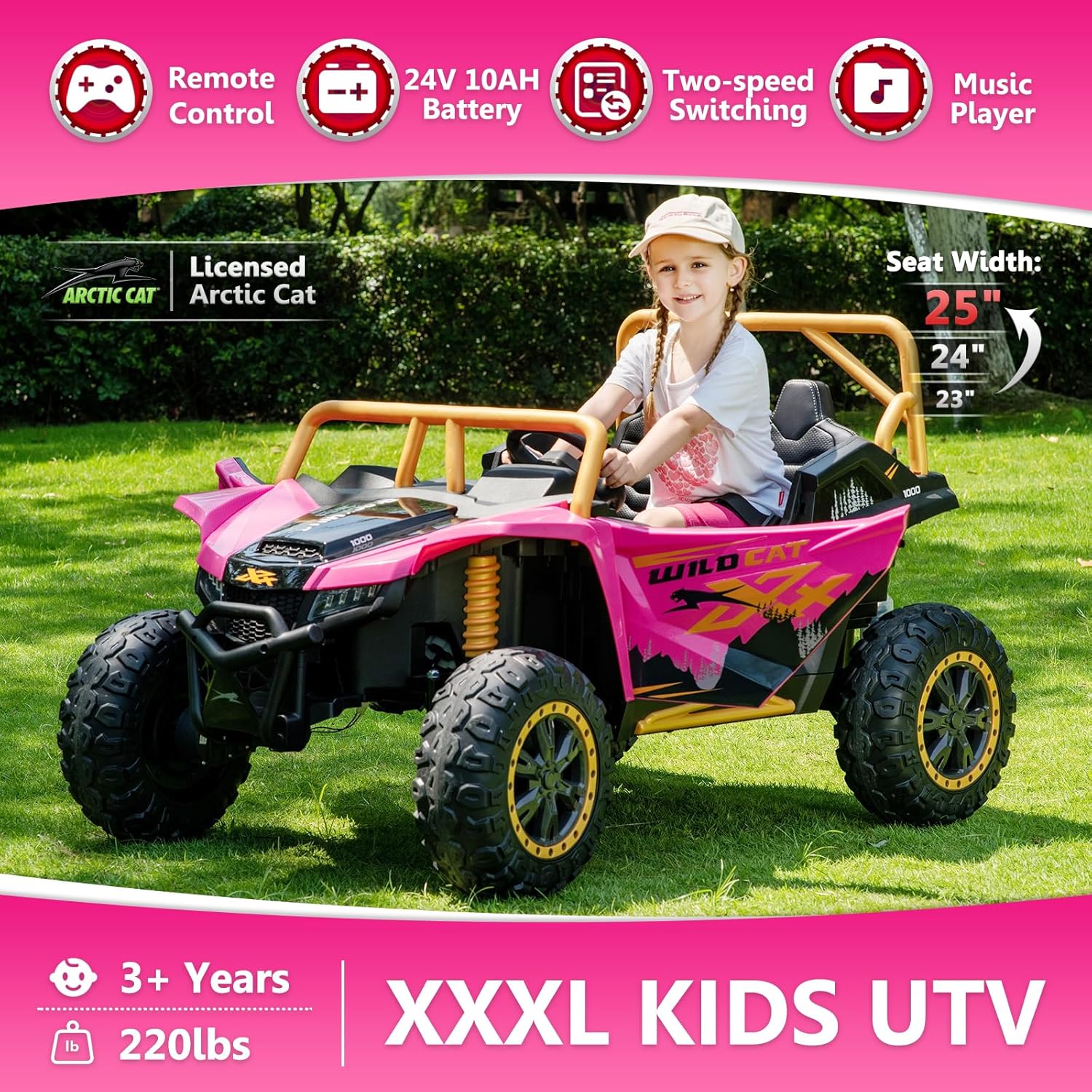 XXXL 24V 10AH 2 Seater Licensed Arctic Cat Kids UTV with 25