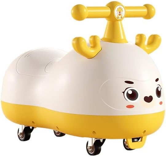 Wiggle Car Peanut Shape Wiggle Car for Kids with Music Light Anti-Rollover Silent Flash Wheels Multifunctional(Yellow,No Music)