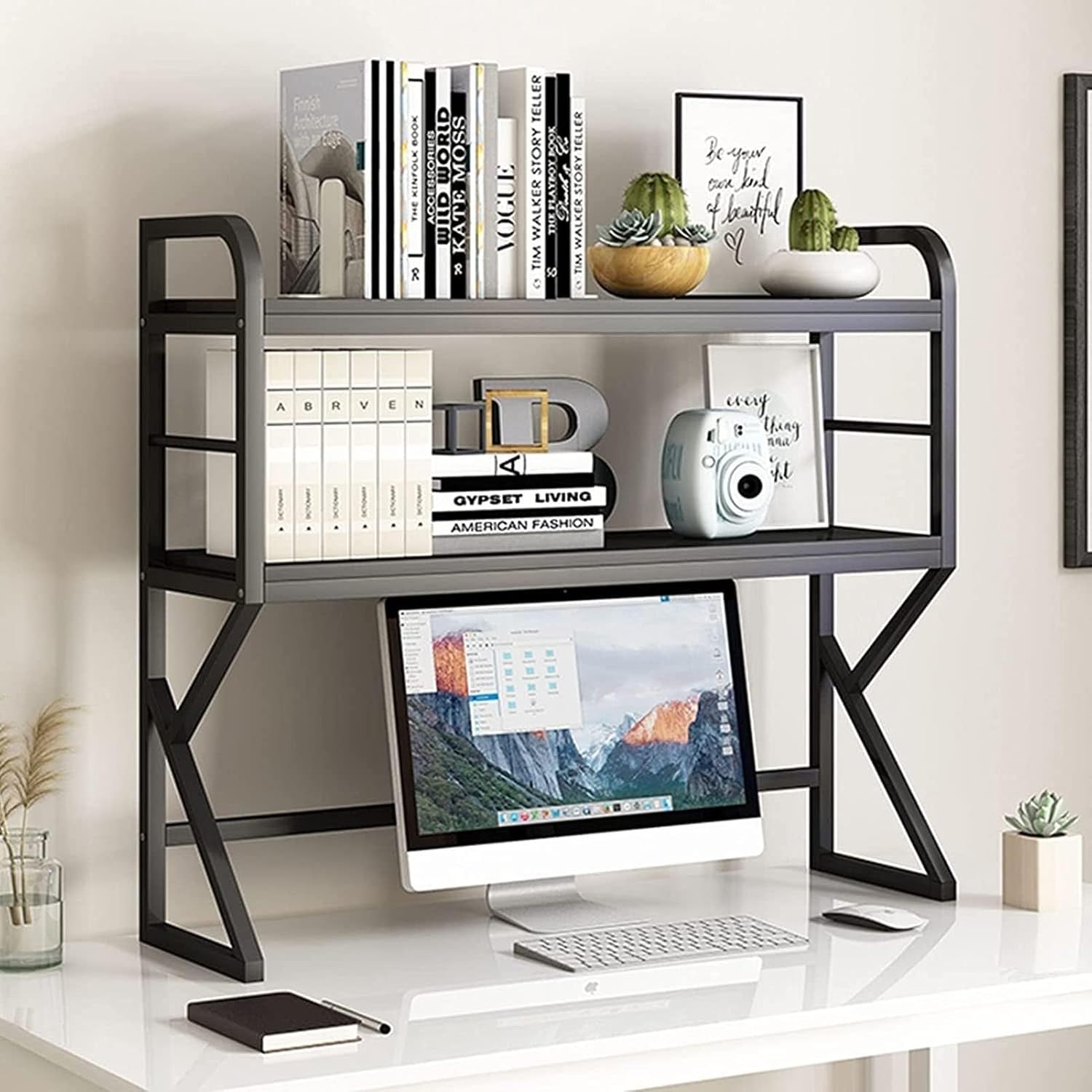 2-Tier Desk Top Bookshelf - Open Office Library Bookshelf, Computer Multifunctional Desktop Bookcase, Office Supplies Desk Organizer Display Rack, DIY Storage Rack Organizer ( Color : E , Size : 80X25