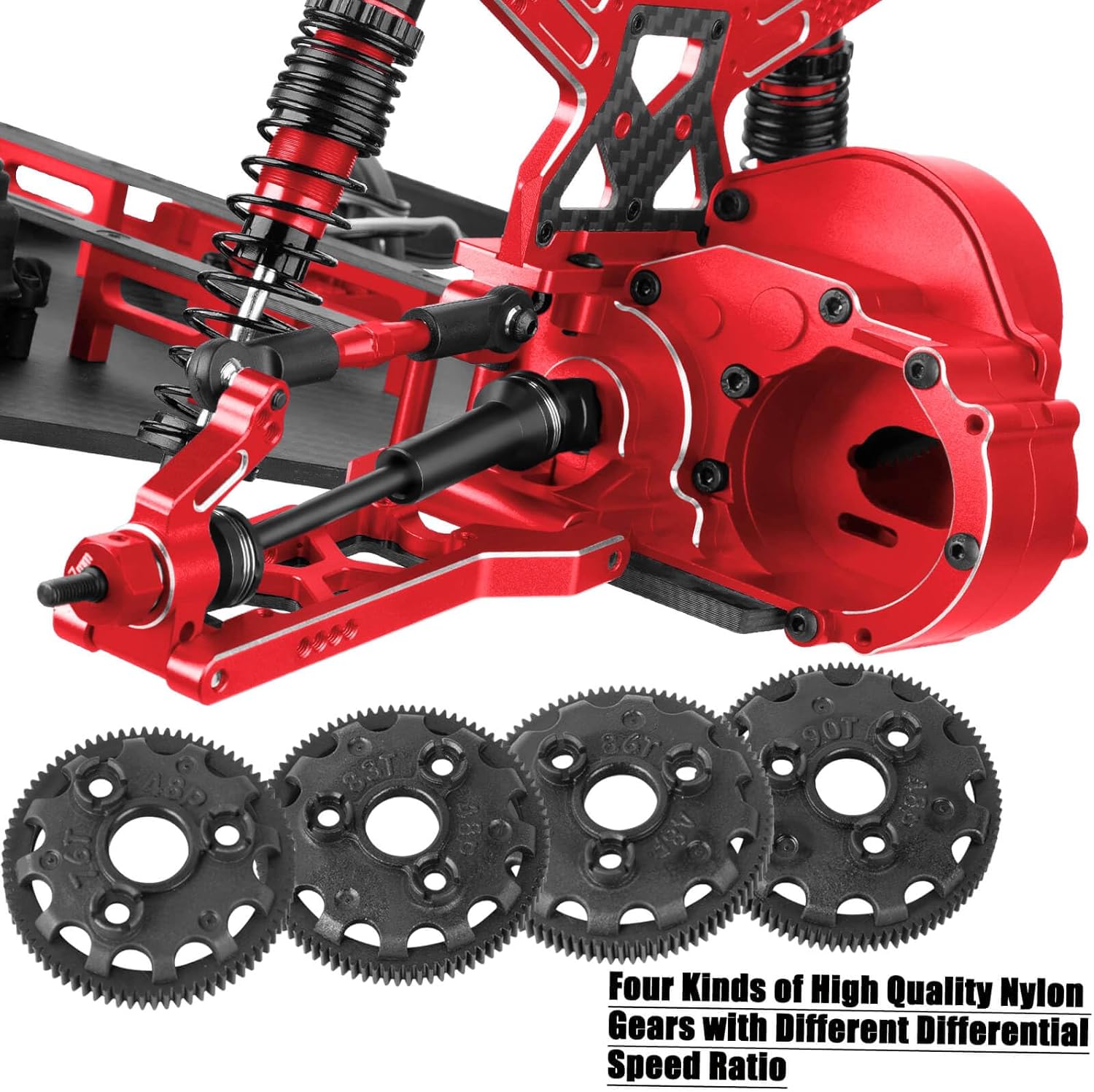 Upgrades Parts for 1/10 Slash 2WD LCG,Carbon Skid Plate&Aluminum RC Shocks&Drive Shaft CVD&A Arms&Steering Block&272R Gearbox&Adjustable Links&Shock Tower&Front Bulkhead,Red