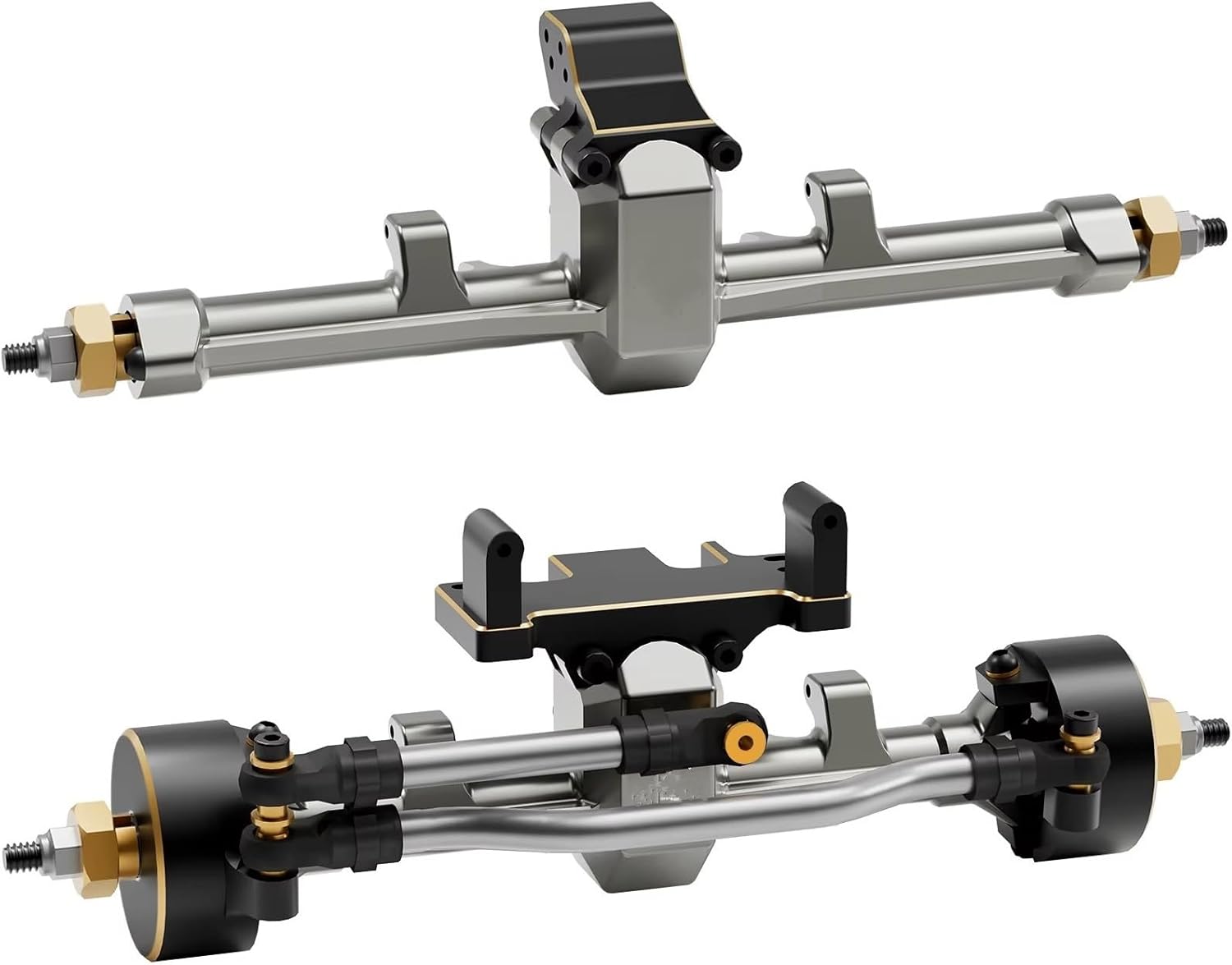 RC Car Front Rear Axle for Axial for SCX24 Db C10 for JLU for Gladiator for Bronco 1/24 RC Car Crawler +5mm Extended Axle Set Steering Brass Knuckles Servo Mount(Gray)