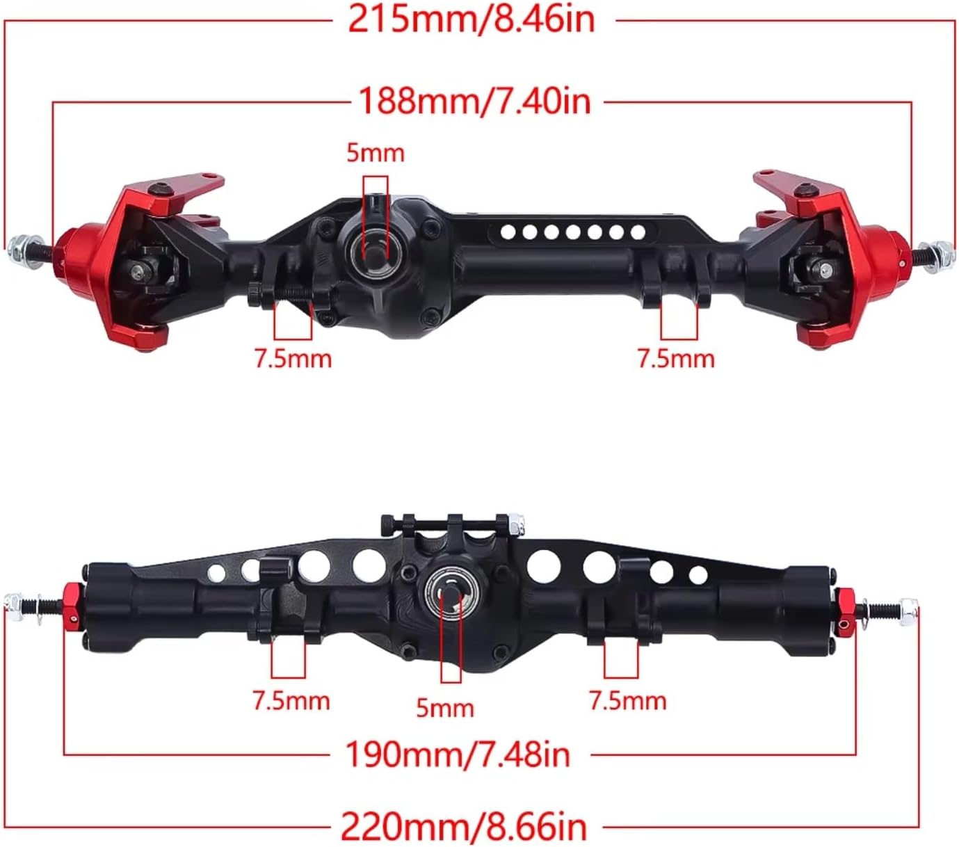 RC Axle Models For Axial For SCX10 Pro 1/10 Front Rear Straight Axles Set CNC Integrated Aluminum RC Crawler Complete Upgrade Parts(Silver,1set)