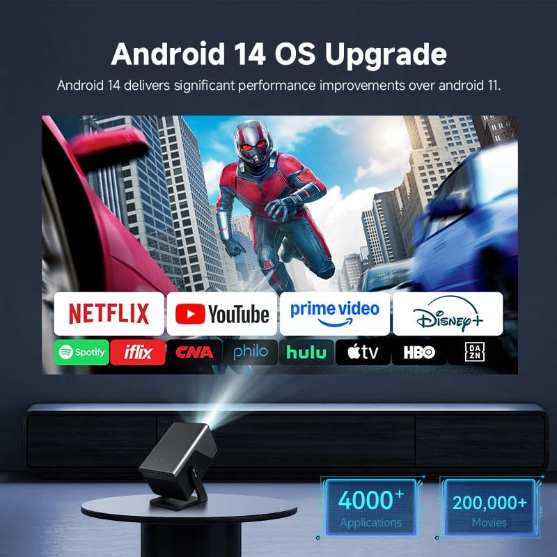 AUKUYEE Mini Portable Smart Projector with WiFi 6 and Bluetooth 5.4