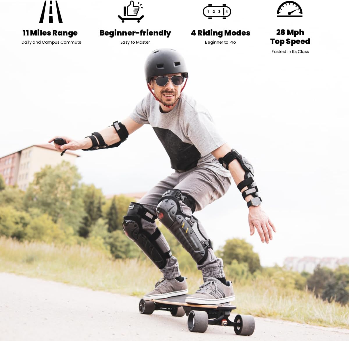 MEEPO Campus V3 Series/Envy Electric Skateboard with Remote, Top Speed Up to 29 Mph, 4 Speed Smooth Braking, Easy Carry Handle Design, Suitable for Adults & Teens