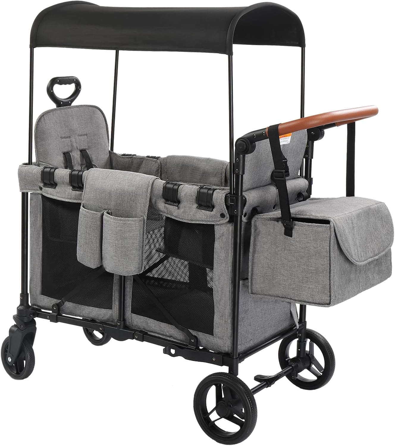 Stroller Wagon for 2 Kids, Baby Wagon Stroller for 2 Seaters, All-Terrain Kids Wagon with Canopy, Parent Organizer, Adjustable Handle & Pull Bar for Infants and Toddlers (Gray)