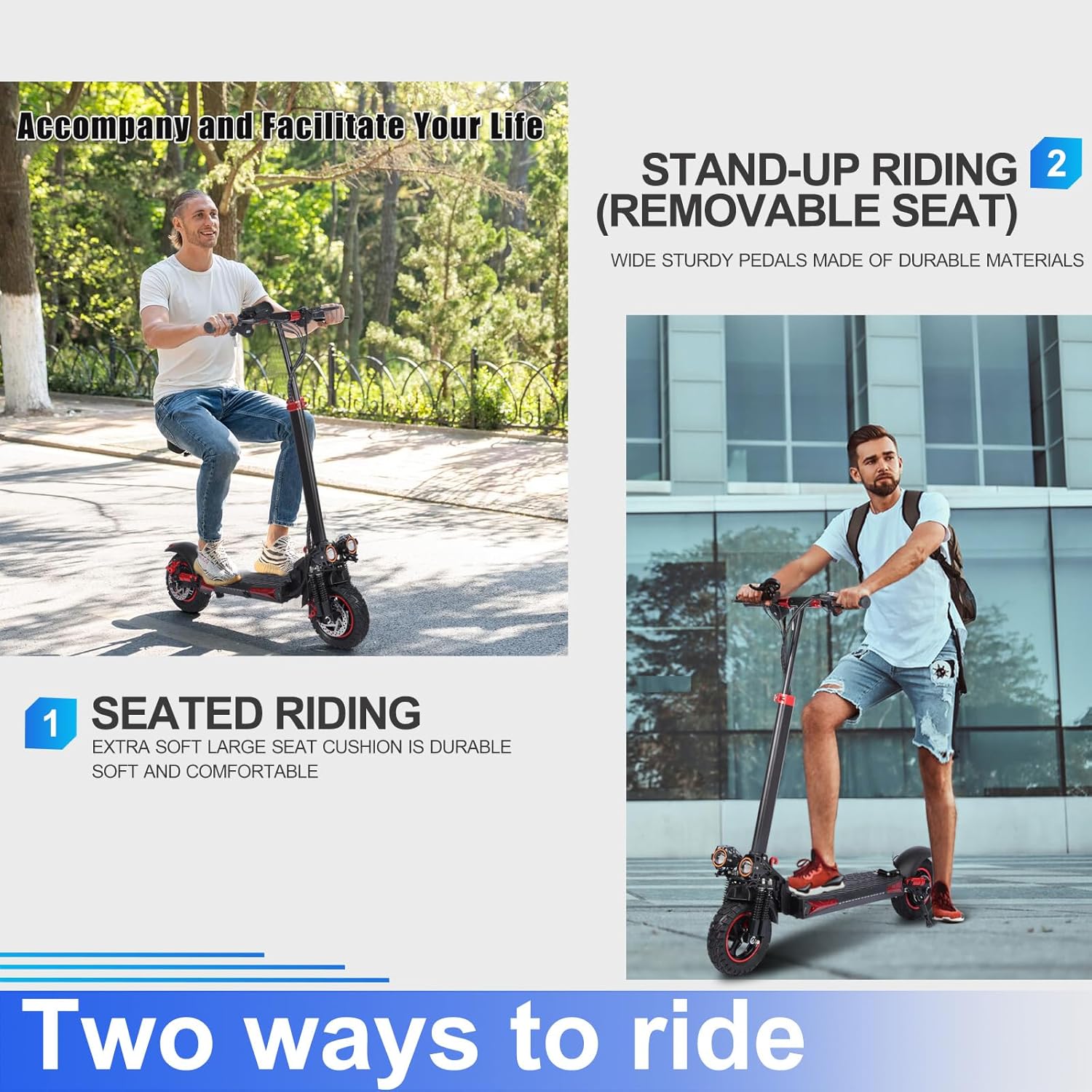 FREEBOY Adult Electric Scooter - Removable Seat, 1200W Motor, Max 35mph, 33 Miles, Off Road Tires, 4 Braking System