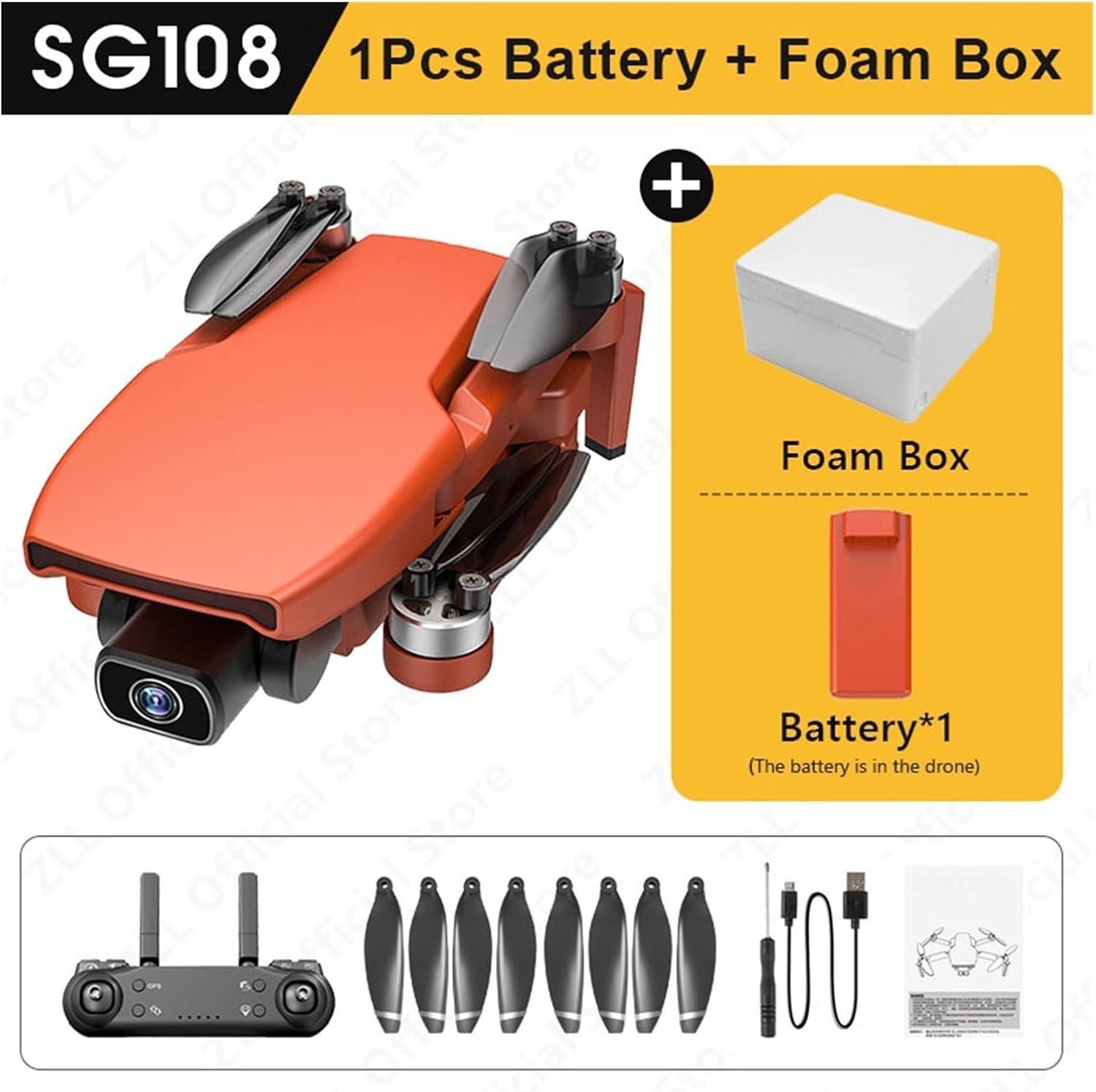 Foldable Drone Quadcopter Two- Gimbal Camera Drone GPS 5G WiFi 4K Mini Quadrocopter Professional Brushless Motor Dual Cam RC Drone (Color : Black 2B Bag Size : 1) (Orange 1B FB 1)