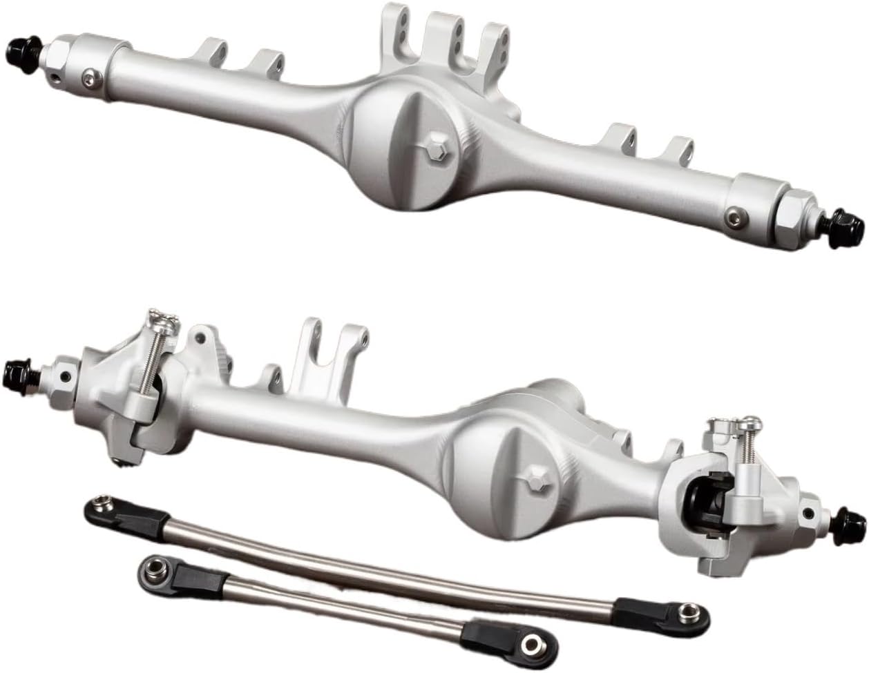 Rc Crawlers Axles For Axial For SCX10 II VS4-10 F10T Front Rear Straight Axle Set Machined Aluminum Clear Black All Inclusive Assembly Model(Silver,1set)
