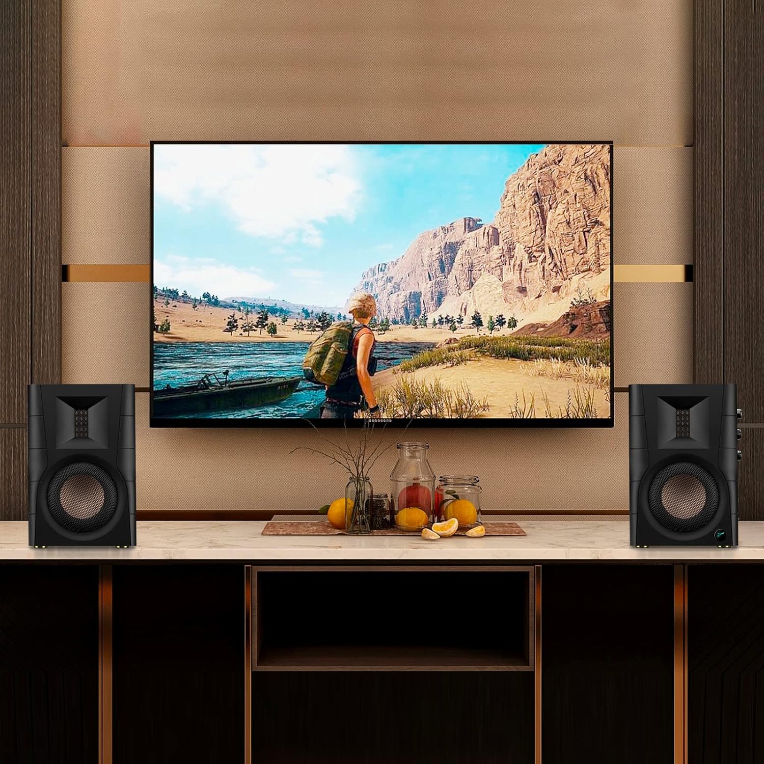 HiVi-Swans D100 Bluetooth Bookshelf Speakers - Powered Desktop Stereo Speakers for TV/Turntable/PC/Monitor - 4 Inch Near Field Computer Speakers 62w RMS - Wood Grain (Pair)