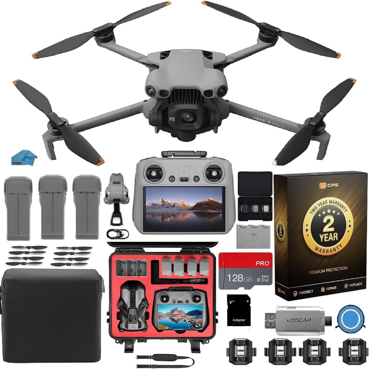 DJI Mini 5 Pro Fly More Combo with DJI RC 2 Controller (with Screen), Folding Drone with Camera, 1-Inch CMOS, 4K Drone for Beginners with Omnidirectional Obstacle Sensing, Waterproof HardCase, 3 Batteries Bundle + 2-Year Extended Warranty