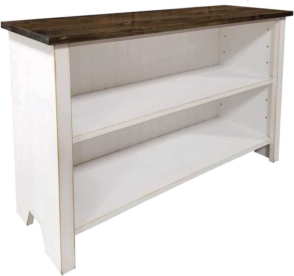 Real Wood Low Bookcase with Adjustable Shelf (White & Walnut)