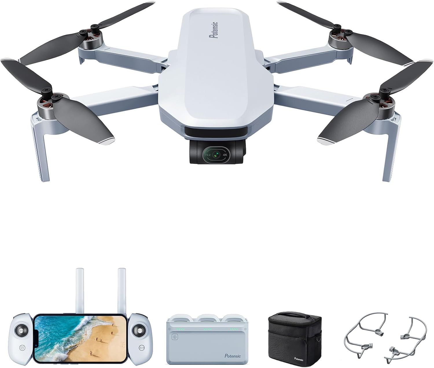 Potensic ATOM 3-Axis Gimbal 4K GPS Drone, Fly More Combo Bundle with 1 Set of Propeller Guard
