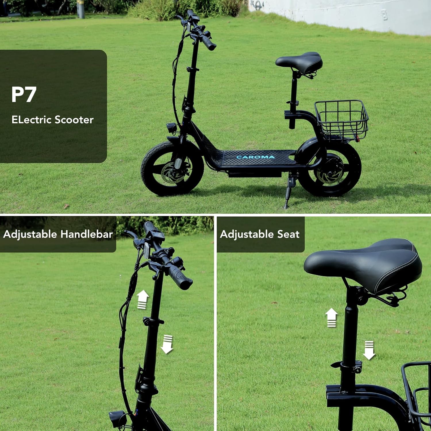 Caroma Electric Scooter with Seat for Adults, Max 30Miles Ranges&20Mph, 500/800/1200W Motor, 14/20