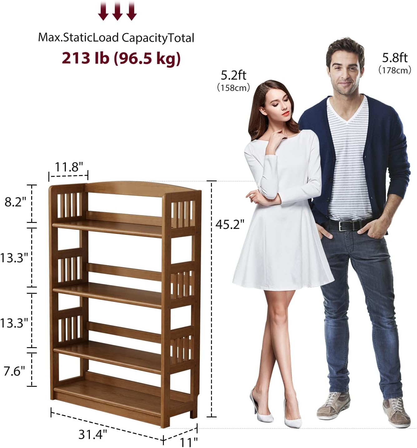 AnywaysWood 4 Tier Solid Wood Open Shelf Bookcase