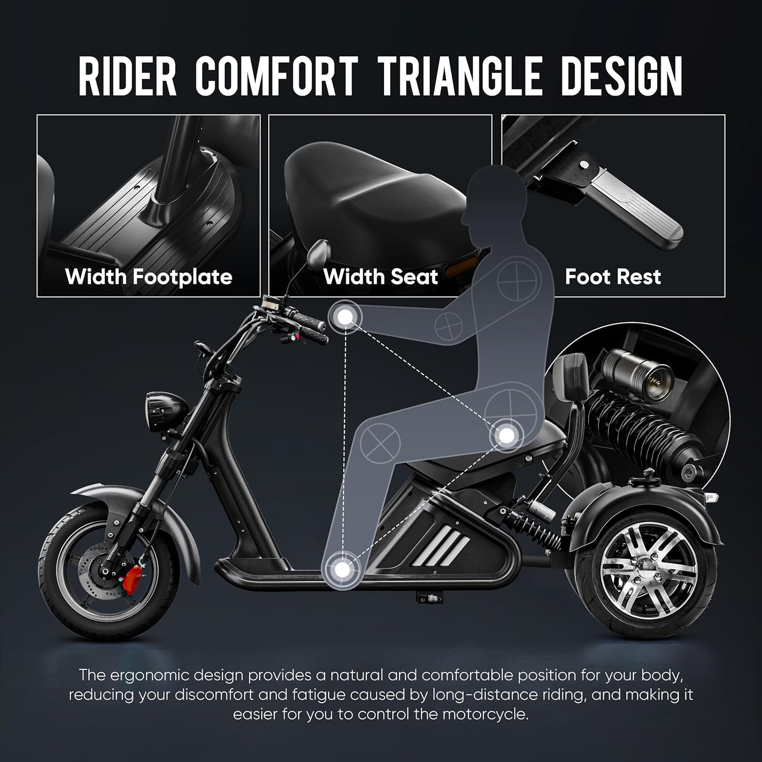 eAhora 2000W M1P/M2 Trike Electric Motorcycle for Adults 60V 30AH/40AH Battery Long Range 55/68Miles Full Suspension 3 Wheels Electric Motorcycle Dual Hydraulic Brake Mopeds