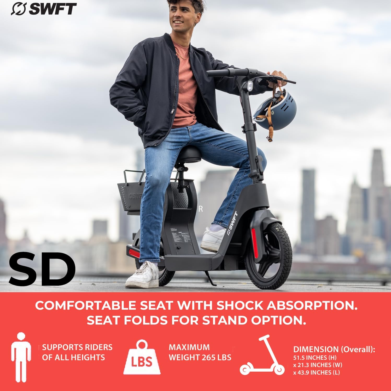 SWFT Electric Scooter | Compact Foldable Scooter, LCD Display, Fast Rechargeable Long-Lasting Battery, Reliable Motor, Durable Wheels, Bright Headlight, for Adults & Kids