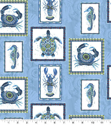 Blue Ocean Sea Patch Novelty Cotton Fabric