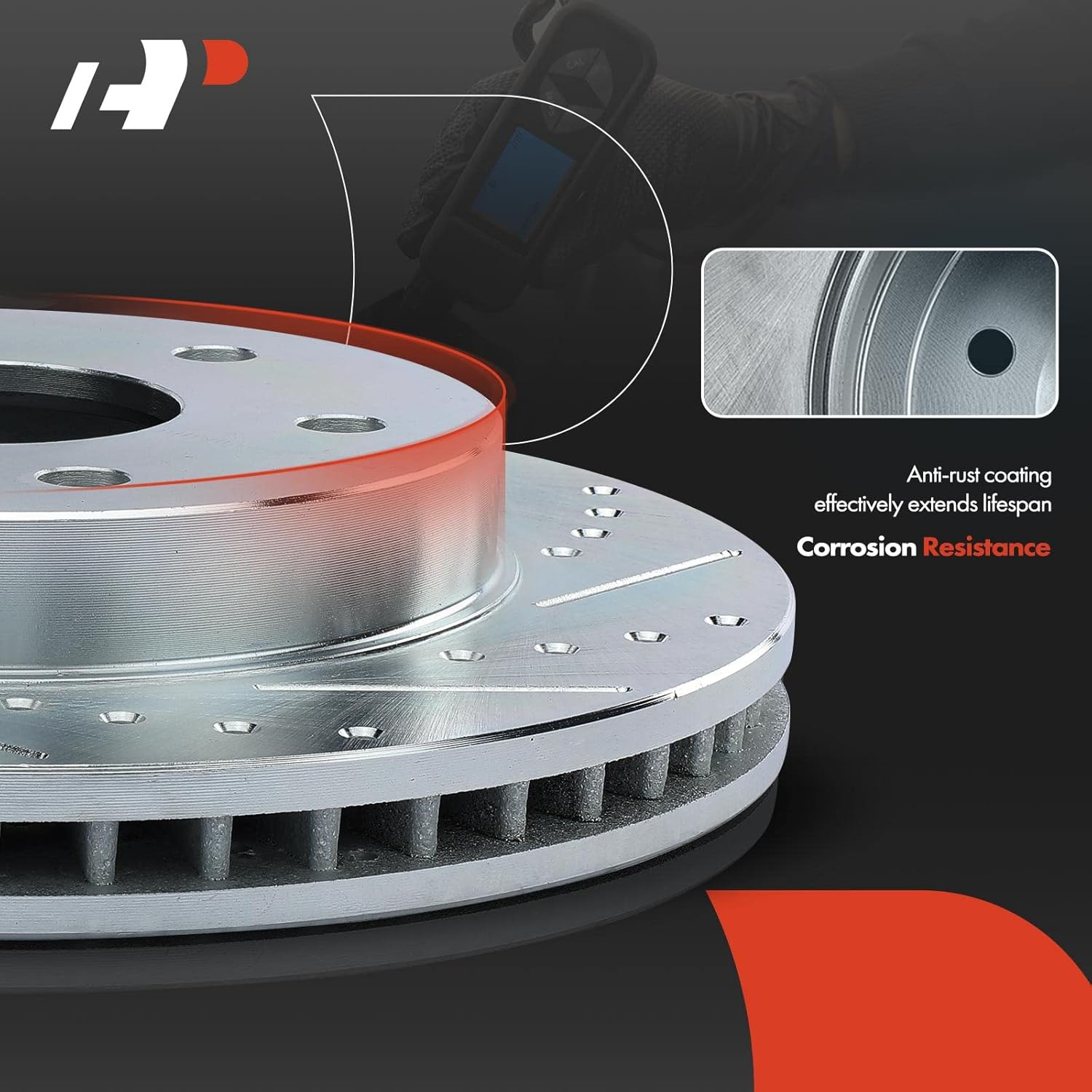 A-Premium Front and Rear Drilled and Slotted Disc Brake Rotors Compatible with Select Dodge, Chrysler, Ram and Volkswagen Models - Grand Caravan, Journey, Town & Country, C/V, Routan, 4-PC Set