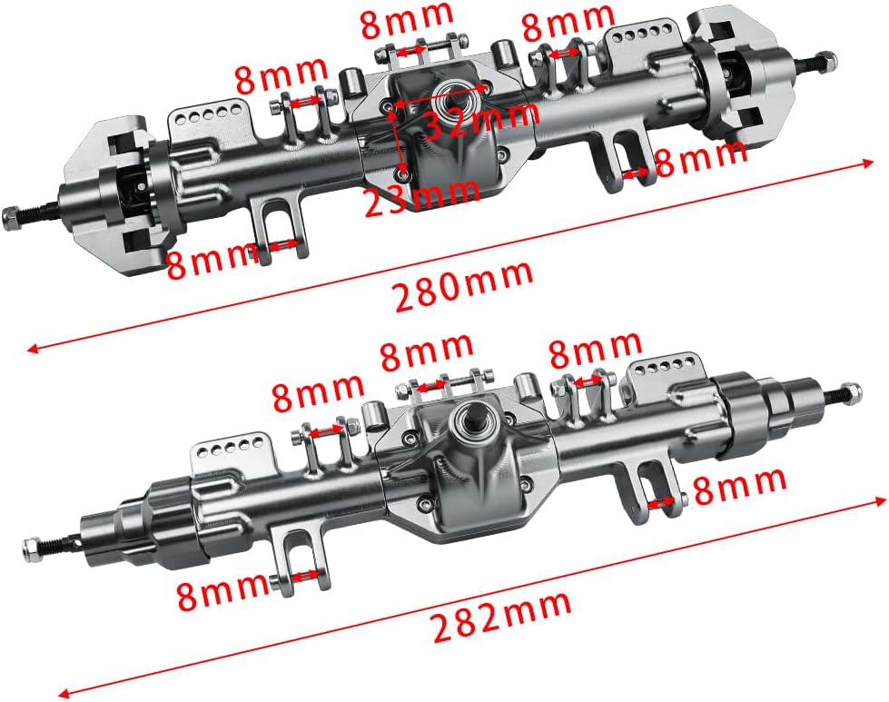 CNC Machine Complete Front Rear Axle with Steering Linkage for 1/8 Losi LMT Monster Truck RC Car Upgrade Parts (Gray)