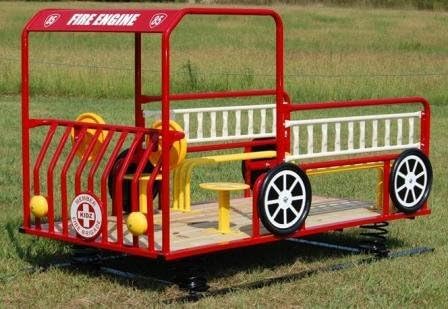 BT-8002-STW Fire Engine with Springs Treated Wood Floor Rides