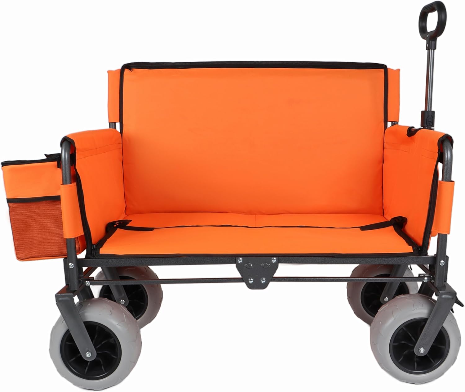 3-in-1 Folding Wagon with Bench Seat and Ice Pack, 500lb Capacity All-Terrain Beach Tires, Heavy-Duty Collapsible Utility Cart for Camping, Beach, Groceries, Orange