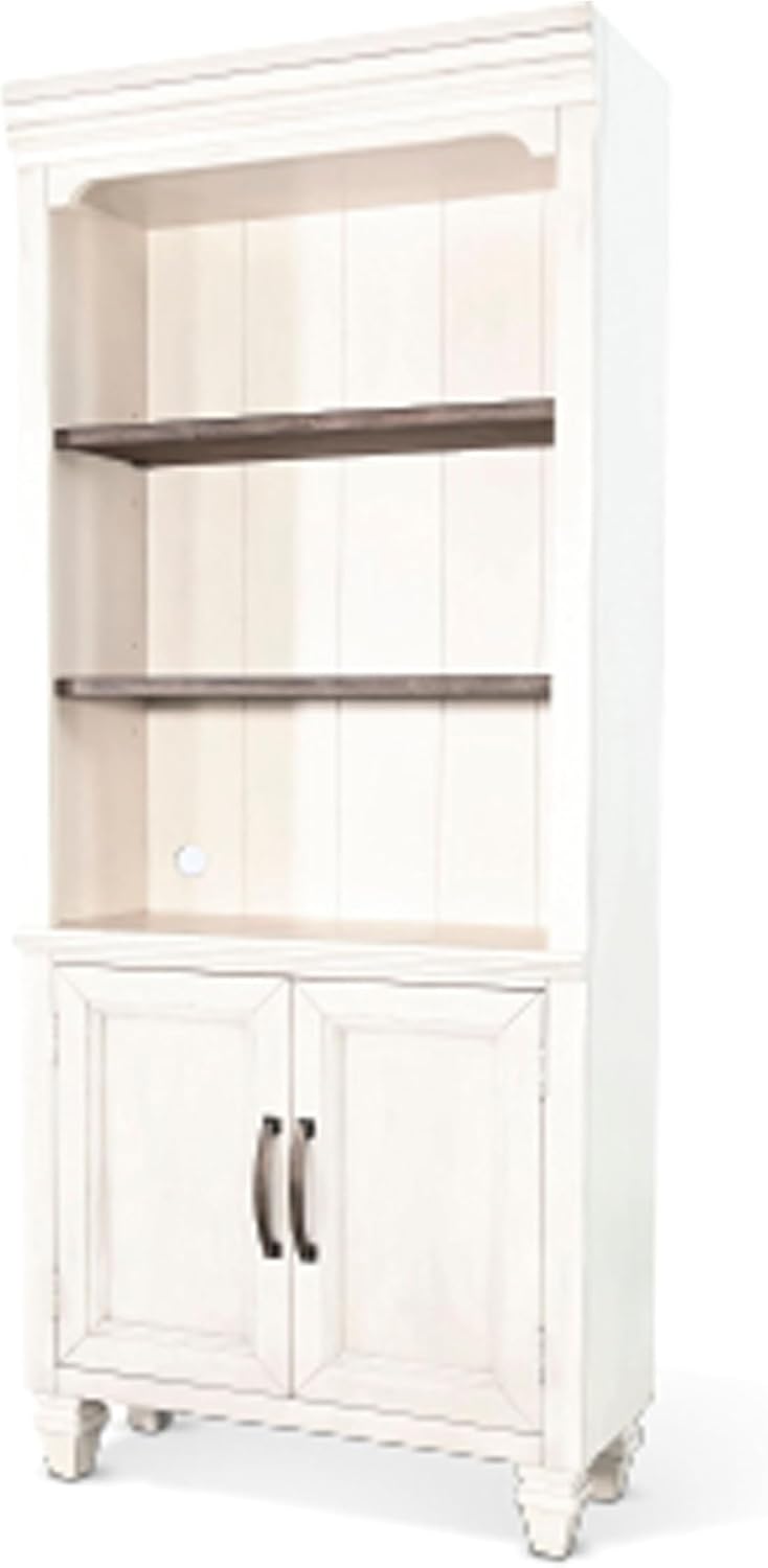 Benzara Barnie Bookcase Cabinet with 3 Open Shelves, Brown White Mahogany Wood