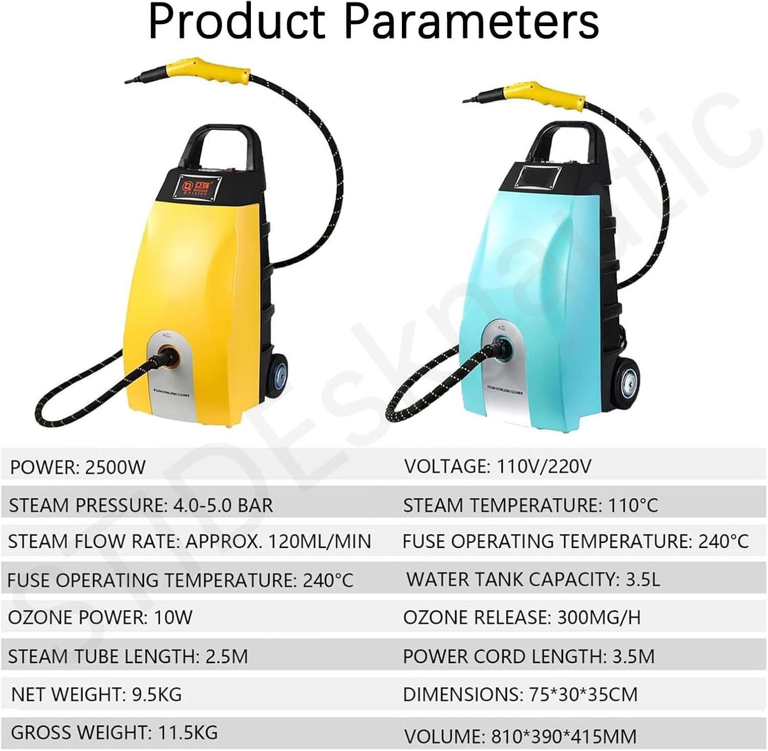 STIDEsknautic High-Temperature Steam Cleaner,Continuous High-Pressure Cleaning,Steam Flow Rate 120 ml/min,Dry and Wet Steam,Highly Effective Stain Removal Blue