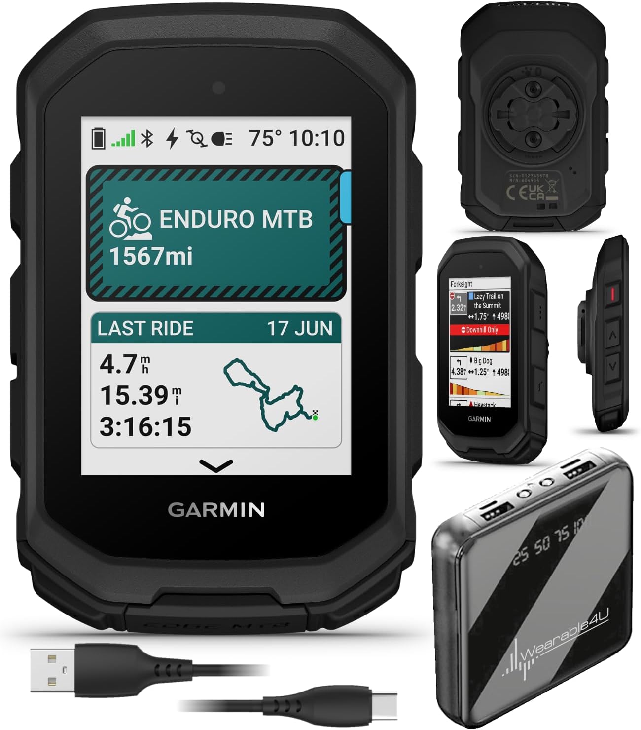 Garmin Edge MTB Rugged GPS Bike Computer with Mountain Bike Metrics, Trail & Topo Maps, Multi-Band GPS, Navigation, MTB Mounts with Wearable4U PowerBank