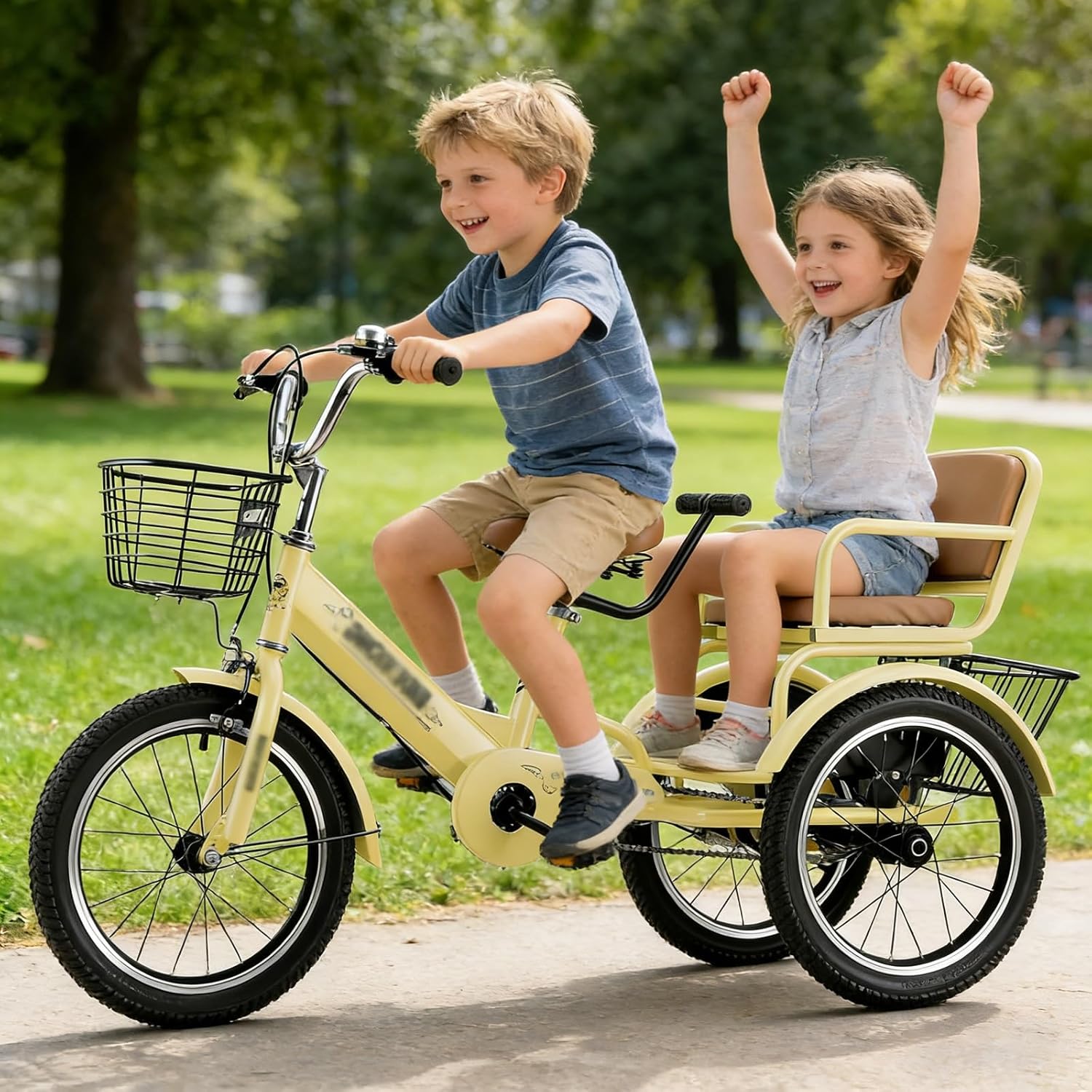 Toddler Ride on Toys, Stable 3-Wheel Design & Storage Basket for Fun Indoor Outdoor Ride, Lightweight Colorful Twice Toddler Tricycle Age 2-9(Yellow,18in/44cm)