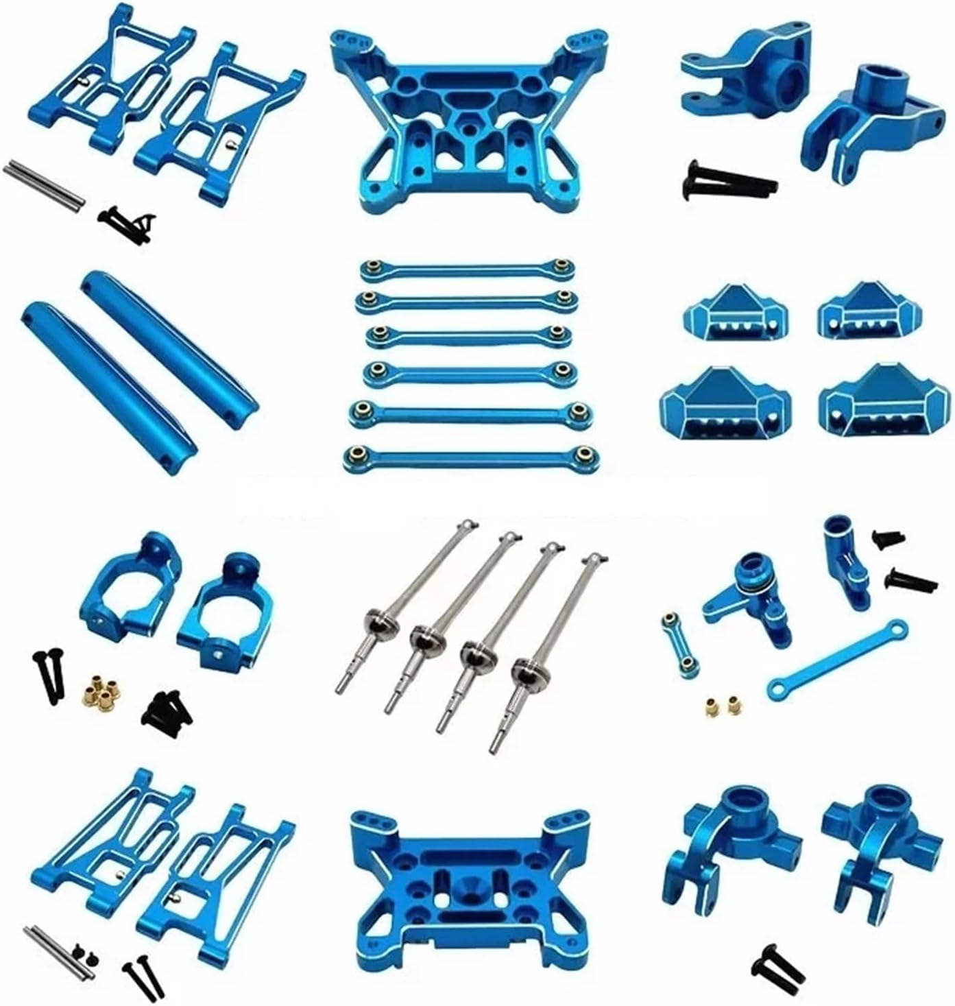 RC Models For MJX 10208 V1 V2 Metal For Swing Arm Steering Cup Hub Carrier Link Rod Shock Tower Drive Shaft Set RC Car Upgrade Accessories(Blue)