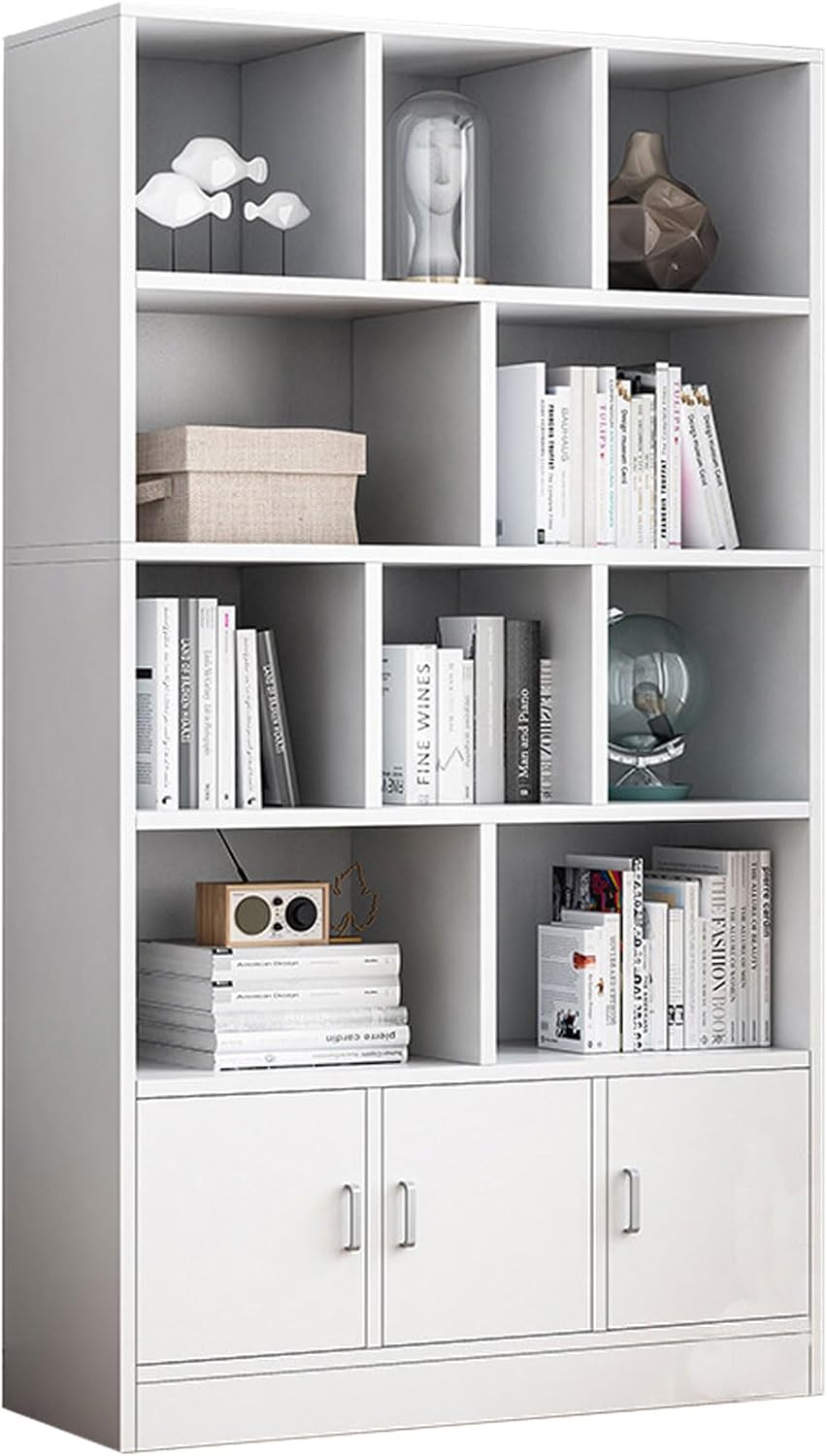 HUHJYUGE Bookshelf Tall, Standing Bookcase, Bookshelf with Storage Cabinet, Bookshelf with Doors, Open Bookshelves, for Living Room, Home Office, Hallway (C 100x30x180cm)