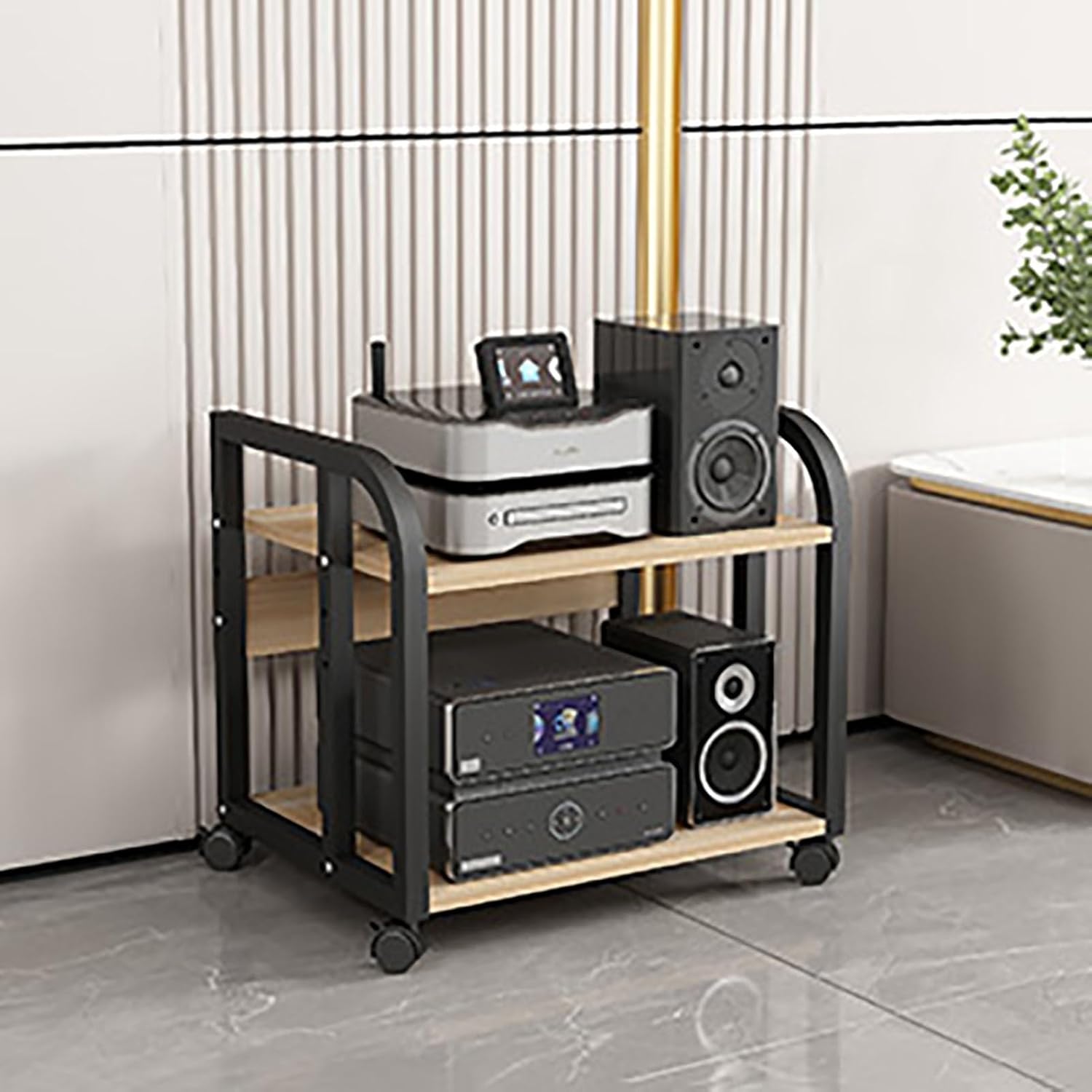 2/3/4/5-Tier Movable Audio Rack AV Media Stereo Cabinet Multi-Function CD DVD Record Player Stand Floor-Standing Storage Shelf with Height Adjustable Wooden Shelf for Home/Office/Theater (Size : 2-Ti