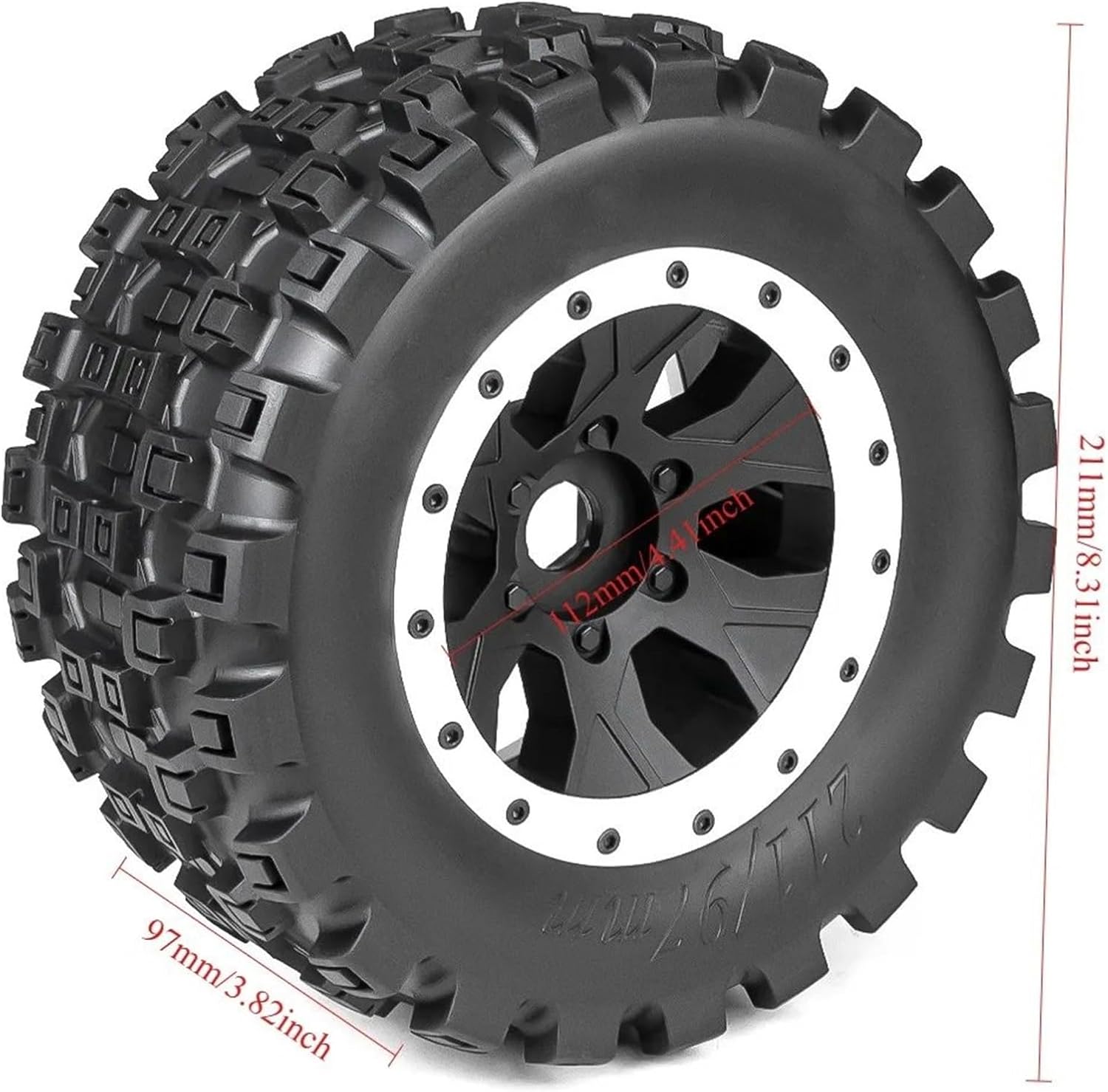 For Arrma For Kraton For Outcast 8S For Traxxas For X-maxx 1/5 1 Set 211mm Tyre With 24mm Wheel Hex RC For Buggy Car Parts Models(Red)