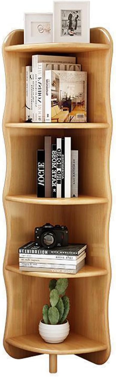NRNQMTFZ Bookshelf, Home Office Bookcase Shelf Storage Organizer,5 Tier Industrial Bookcase,Corner Bookcases,Modern Book Shelf for Bedroom, Living Room(Wood Color)