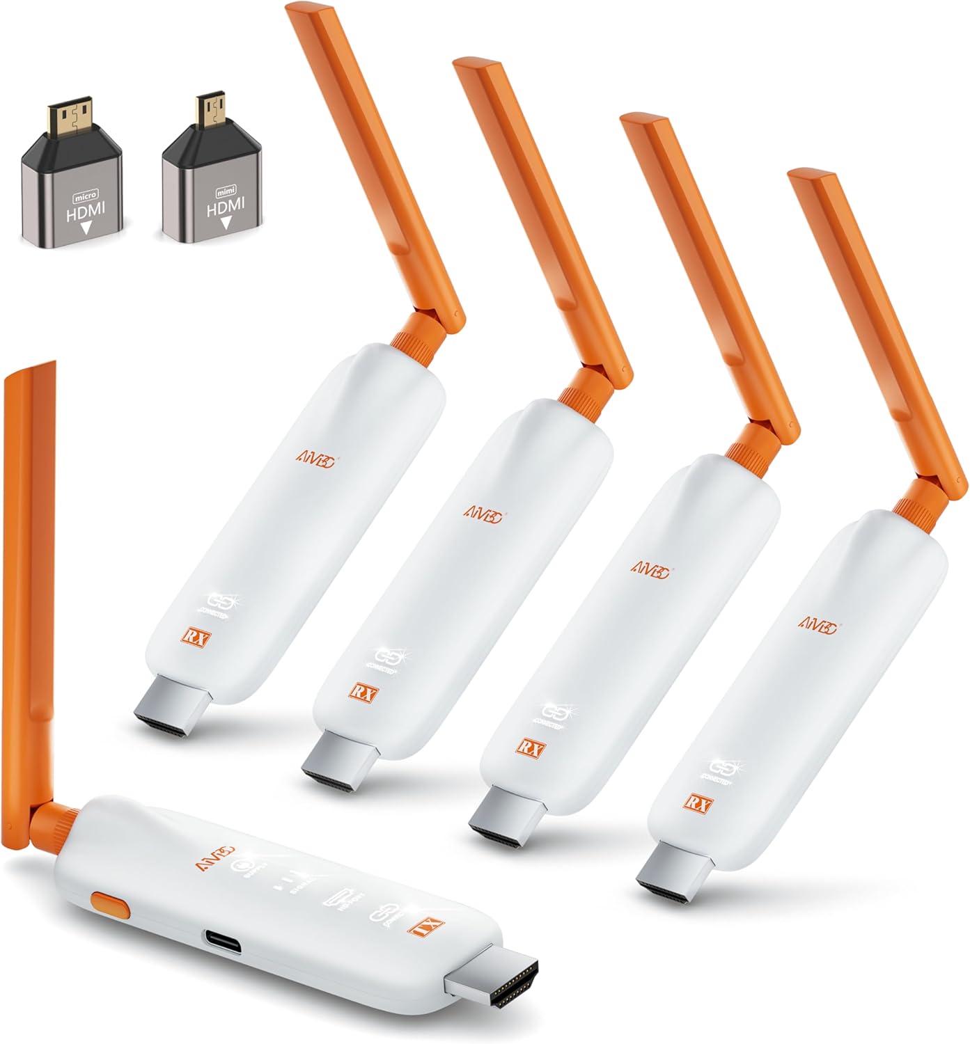 TIMBOOTECH Wireless HDMI 4 Receivers and Transmitter with LED Screens, Up to 6 RXs, 4K/1080P HD Output, 5.8GHz, Wireless HDMI Splitter for Laptop/Camera/Cable Box Casting to Multiple Screens 165FT/50M