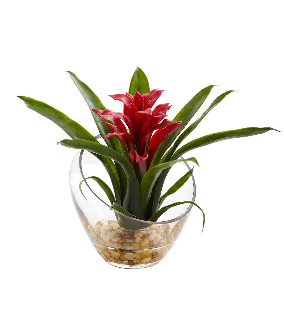 Nearly Natural 8 Tropical Red Bromeliad in Angled Vase