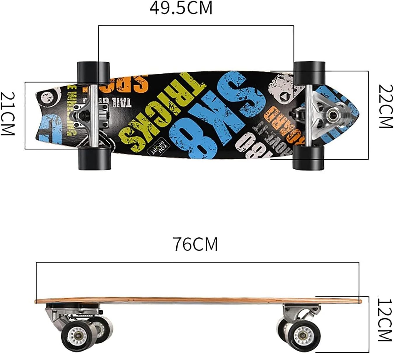 Four-Wheel Skateboard Double Kick Maple Concave Deck Cruiser Complete
