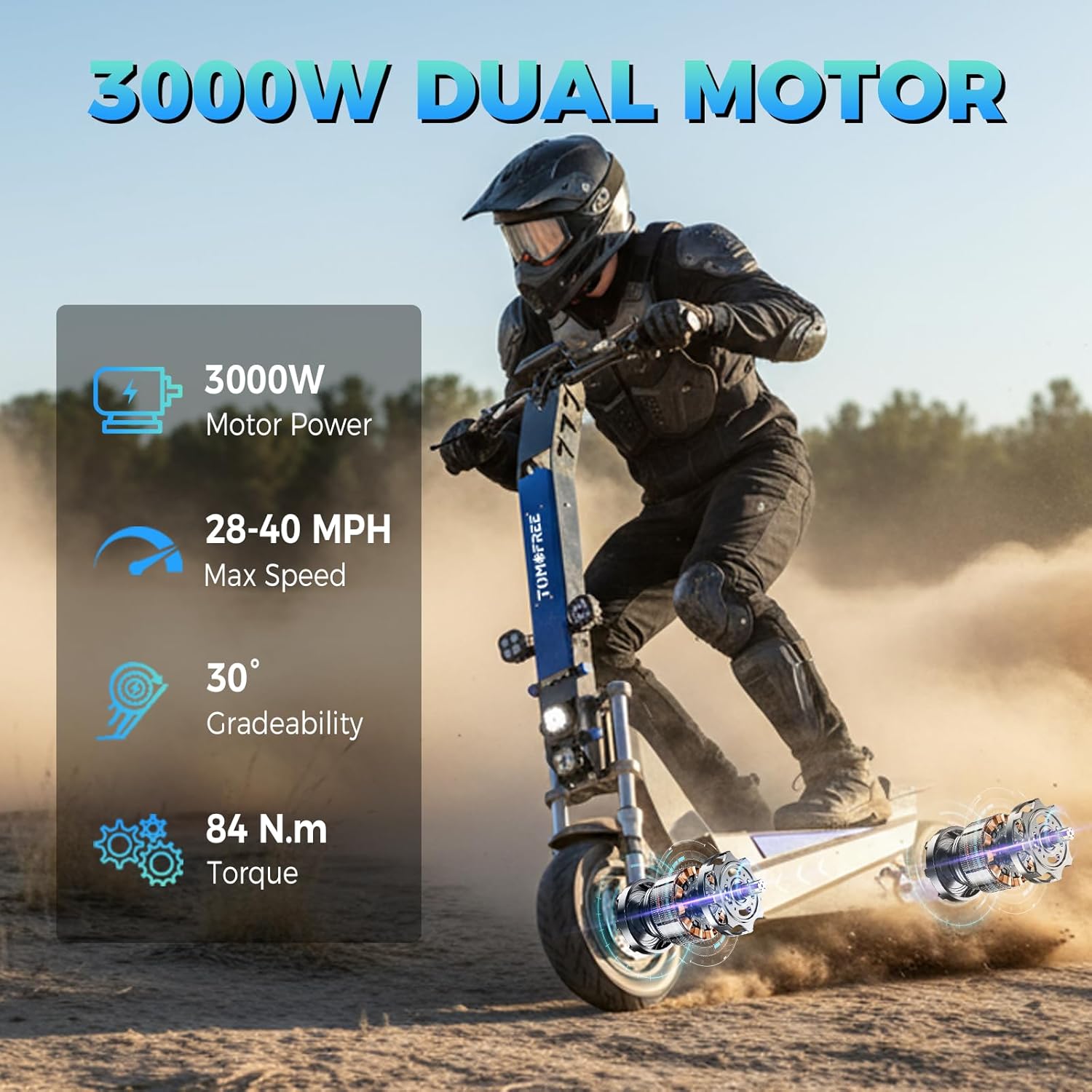 L7S 3000W Motor Escooter Adult, Max 40 MPH/45Miles, 60V 35Ah Large Battery, Full Suspension, Hydraulic Brakes, 11