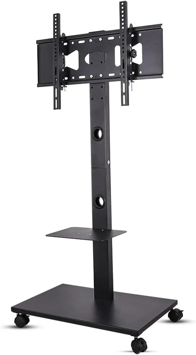 Tilt Height Adjustable TV Floor Stand Display Cart with Locking Wheels Two Shelves for 32-65 Inch