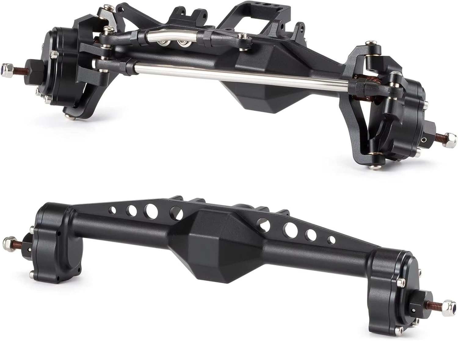 Rc Front Rear Axle for Capra H10 Optic Rc Car for Rock Crawler for Lcg Cheater Rigs Machined 7075 Aluminum Offset Portal Front Rear Axle with Bta Servo Mount(Black,2 Piece Set)