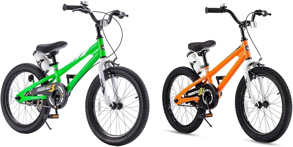 Royalbaby Freestyle 2 Handle Brakes Kids Bike Boys Girls 18 Inch Wheels Bicycle Age 5-9 Years & Freestyle BMX Bicycle with Kickstand Gifts Orange RB18B-6O
