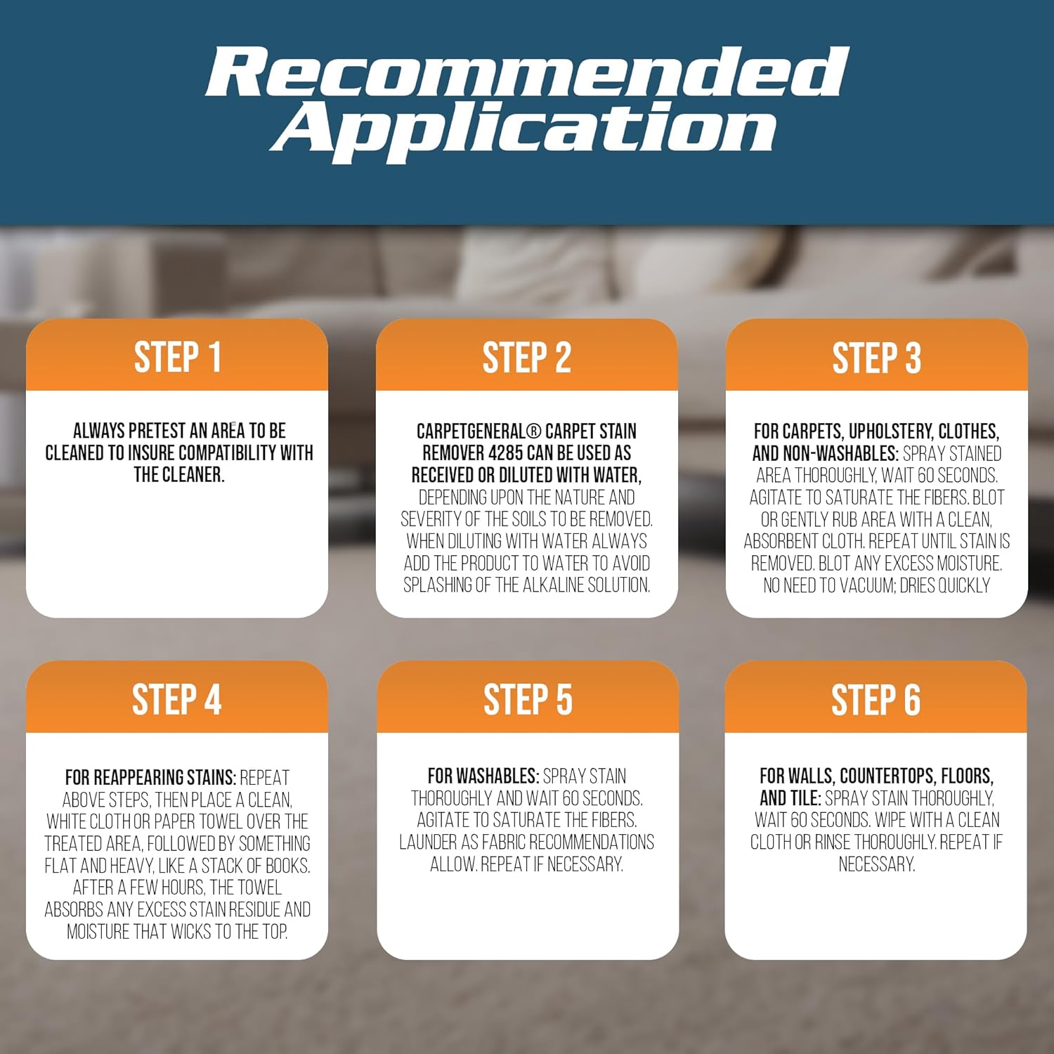 CarpetGeneral - Heavy Duty Carpet Stain Remover 4285 - Easy Clean & Professional Carpet Cleaner Products - Residential & Commercial Multi-Purpose Stain Pretreater & Precleaner -(Case of 4) 1 Gal Jugs